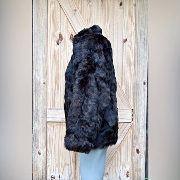 Vintage Retro 80s Greg Bell Mid Length Brown Zip Rabbit Fur Coat~M~ - Picture 5 of 9